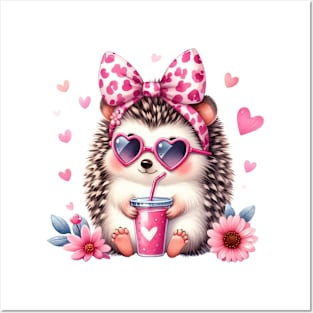 Valentine Hedgehog Drinking Ice Cream Posters and Art